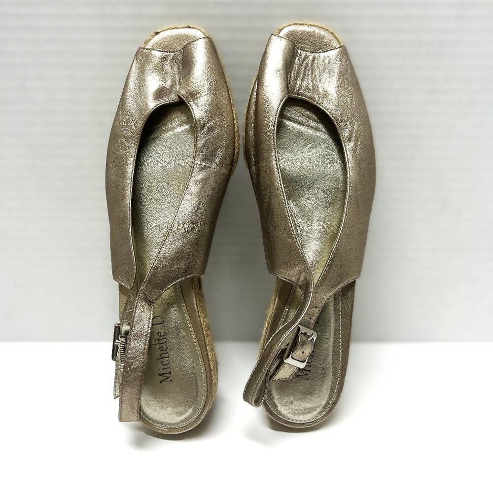 Michelle D Metallic Gold Peep-Toe Slingback Flats